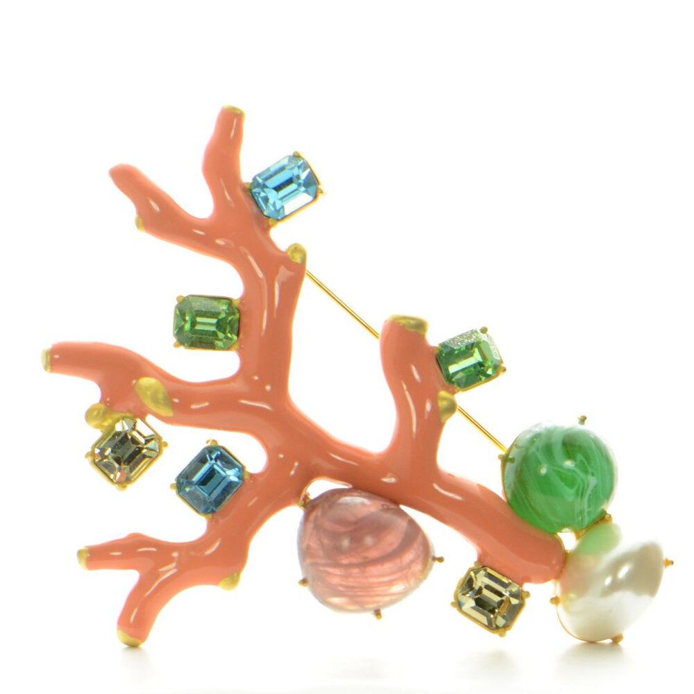 Vintage Kenneth Jay Lane KJL Enamel & Crystal Coral Branch Pin Brooch